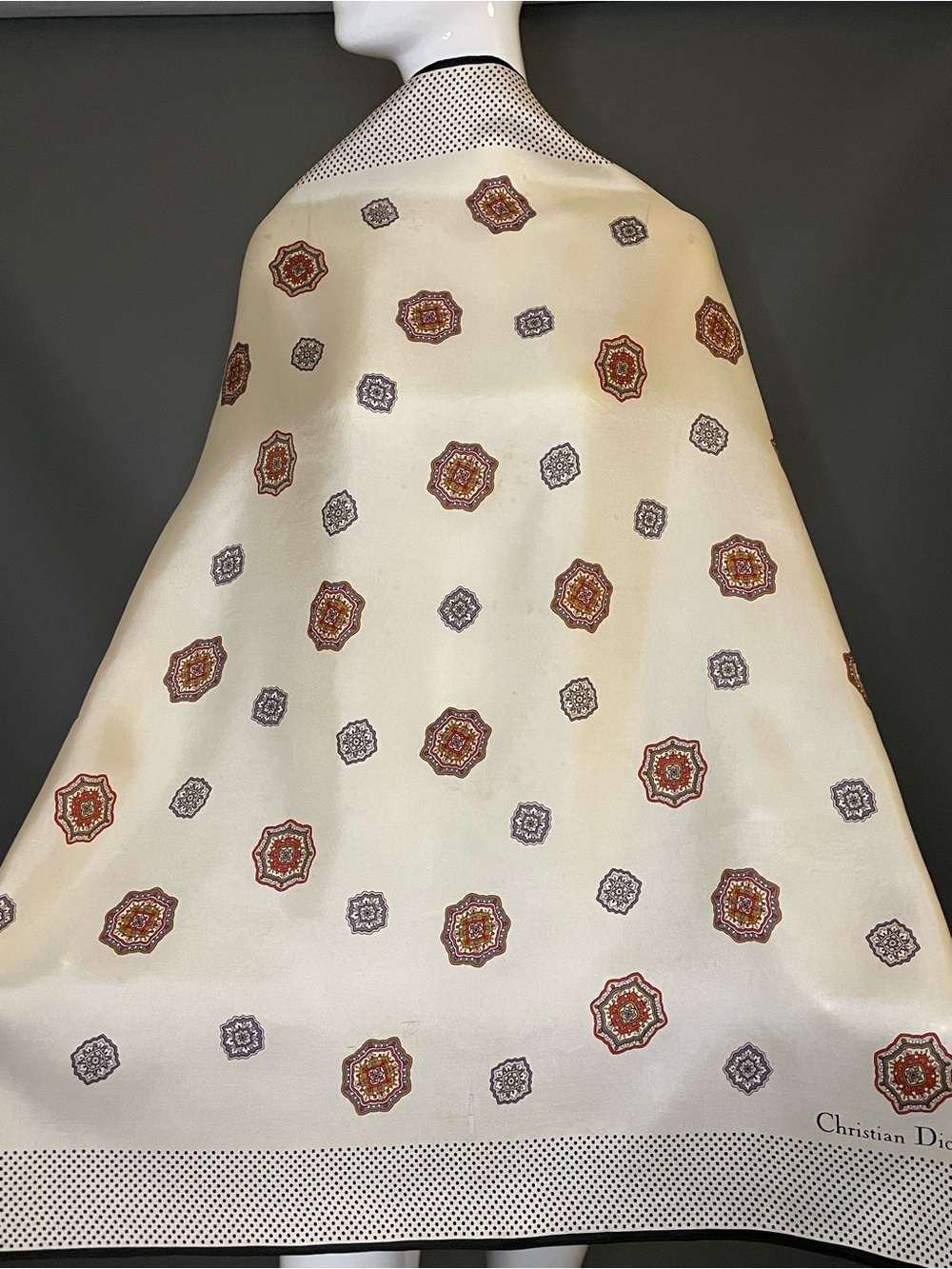 Christian Dior Silk Scarf Medallion Print Large 34 In Sq Fair Condition